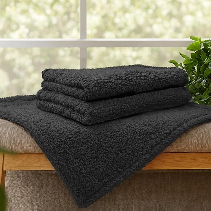 1 Pack 3 Calming Blankets Fluffy Premium Fleece Pet Blanket Soft Sherpa Throw for Dog Puppy Cat Black Medium (30“x20'')
