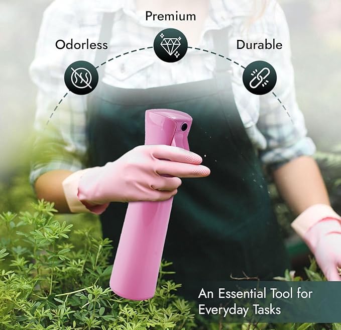 VIGOR PATH Continuous Spray Bottle for Hair – Fine Mist Mister for Hairstyling, Cleaning, Plants, Pets, Barbers, Salons, and Essential Oil Applications (300ml/10 oz) Pink