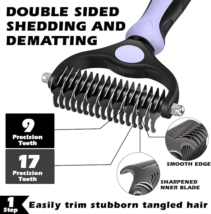 3PCS Self Cleaning Slicker Brush & Pet Grooming Rake & Bath Brush for Dogs,Cats and Horses | Double-Sided Dematting Comb & Skin Friendly Deshedding Grooming Tool | Pet Supplies(Light Purple Black)