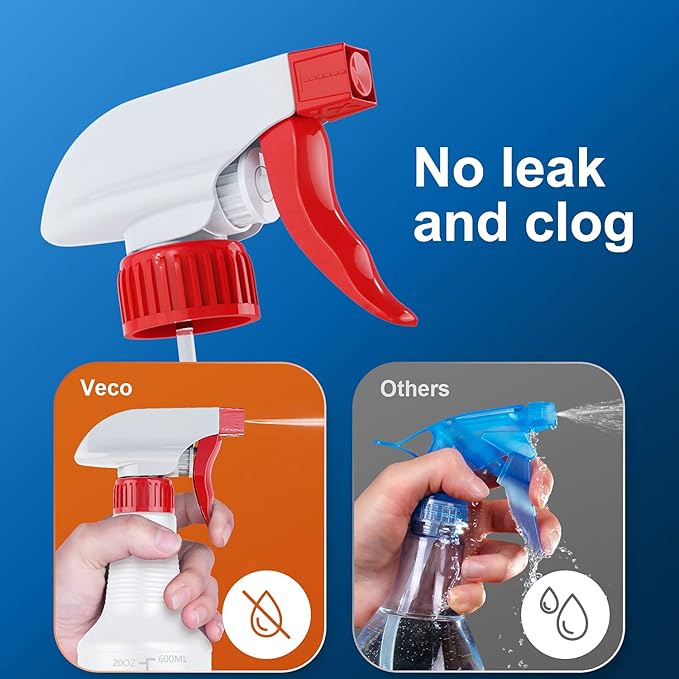 Veco Spray Bottle (5 Pack,24 Oz) with Measurements and Adjustable Nozzle(Mist & Stream Mode), HDPE Plastic Spray Bottles for Cleaning Solution, Household/Commercial/Industrial Use, No Leak and Clog