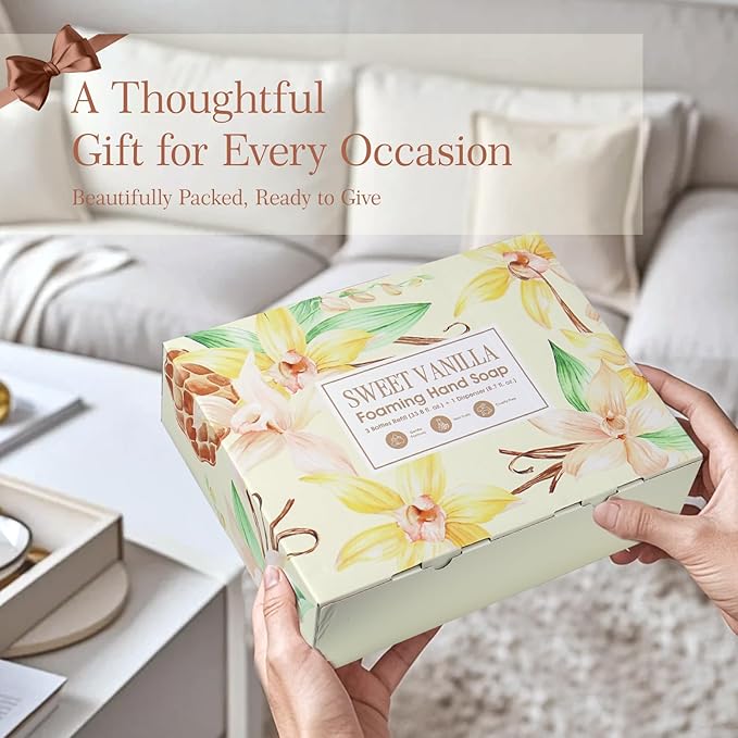 ROMIIE ZOI Foaming Hand Soap Refill Gift Set – Sweet Vanille Scent – 3 Pack (1000ML Each) with Dispenser, Gentle & Moisturizing Plant-Based Formula – Bulk Refill Bottles for Bathroom & Kitchen Use