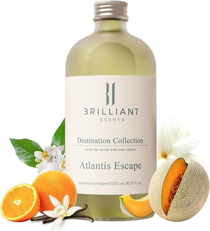 Brilliant Scents Atlantis Escape Fragrance Oil 500ml - Premium Diffuser Oil for Home, Office, Hotels - Long Lasting, Plant-Based, Meets IFRA Standards, USA-Made - Neroli, Orange Blossom, Vanilla
