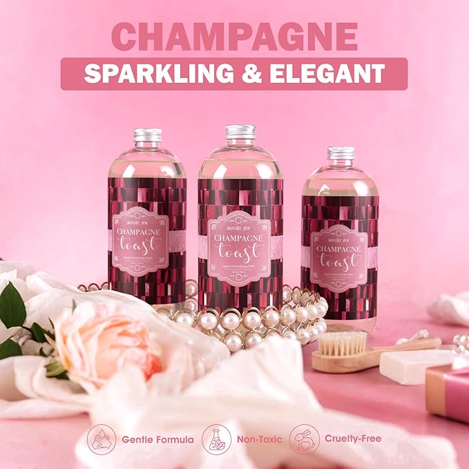 ROMIIE ZOI Liquid Hand Soap Refills Gift Set – Champagne – 3 x 26Fl Oz Bottles – Plant-Based, Non-Toxic, Gentle & Moisturizing Formula with Essential Oils – for Bathroom, Kitchen & Holiday Gifting
