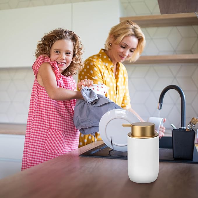 Soap Liquid Dispenser Ceramic with Easy-to-Press Pump Hand Liquid Dispenser (Can't Foam) for Shampoo Bathroom Countertop 13.5 oz