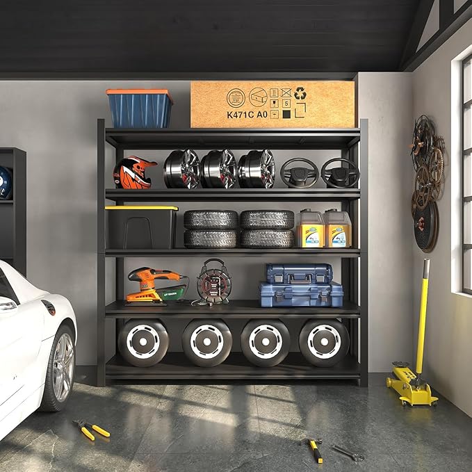 48.2" W Garage Shelving 3000LBS Storage Shelves Heavy Duty Garage Storage Shelves Adjustable 5 Tier Metal Shelves for Storage Industrial Heavy Duty Shelving Utility Shelf 24.2"Dx48.2"Wx 72.2"H