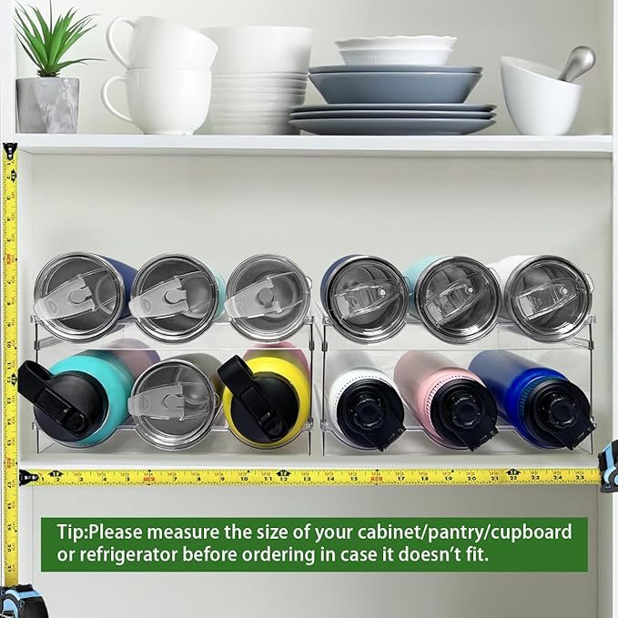 2 Pack Water Bottle Organizer, Stackable Kitchen Pantry Storage Shelf, Plastic Water Bottle Holder for Cabinet and Fridge Organization