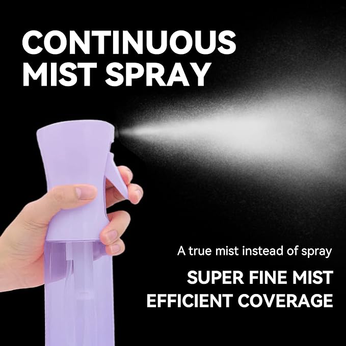 Continuous Mist Spray Bottle for Hair, Face & Plants (6.8oz/200ml) - Ultra Fine Travel-Size Water Mister for Salons, Cleaning, Pets & Skincare Leakproof Design