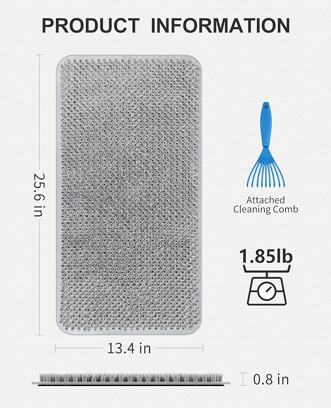 OTHWAY Non Slip Grassy Bathtub Mat : 25.6X13.4 inches Sturdy But Soft Bath Mat_Quick Drain Shower Floor Mat with Soft Bristles for Scrubbing Feet (Light Grey)