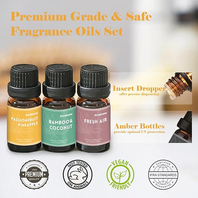 AmaKane Summer Essential Oils, Fragrance Oil for Soap Making, Candle Making Scents, Passionfruit Pineapple, Coastal Breeze and More, Diffuser Oils Scents for Home, Aromatherapy Oils 6x10 ml