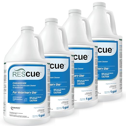 REScue One-Step Disinfectant Cleaner & Deodorizer – For Veterinary Use, Animal Shelters, Pet Foster Homes, Kennels, Litter Box, Pet Grooming Surfaces – Sanitizing Concentrate, 1 Gallon (4 Pack)