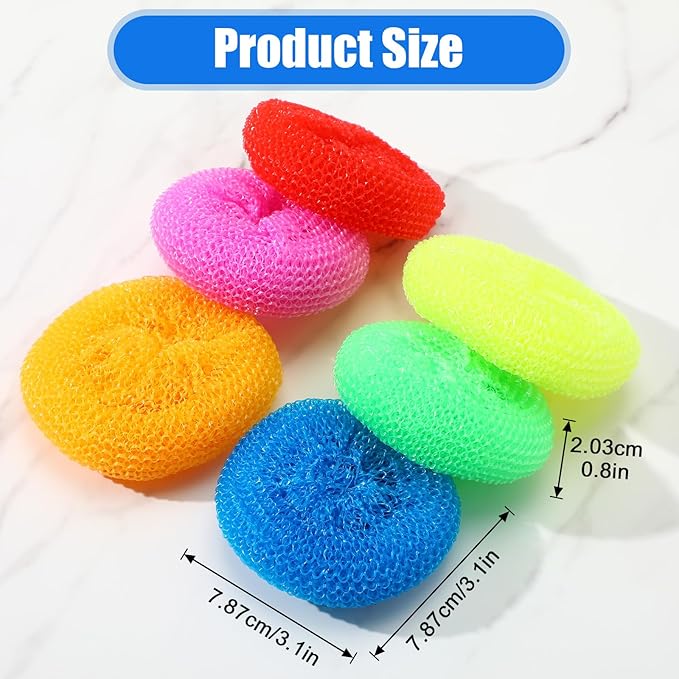 120 Pieces Plastic Dish Round Pot Scrubbers for Dishes Kitchen Scouring Pad Nylon Assorted Color Reusable Dish Washing Poly Mesh Non Scratch Scour Pads for Household Cleaning