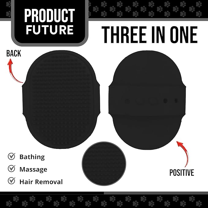 Silicone Dog Bath Brush – Soft Pet Scrubber for Bathing & Grooming – Shampoo Brush for Dogs, Cats & Puppies – Adjustable Strap – Choose from 5 Colors (Black)