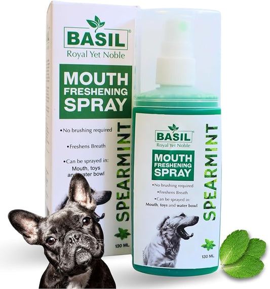 BASIL Dog Oral Care Spray – 4.4 oz | Spearmint Flavor Mouth Freshener for Dogs | for Cleaning Teeth, Gums & Fresh Breath | Easy-to-Use Dental Spray for Everyday Use