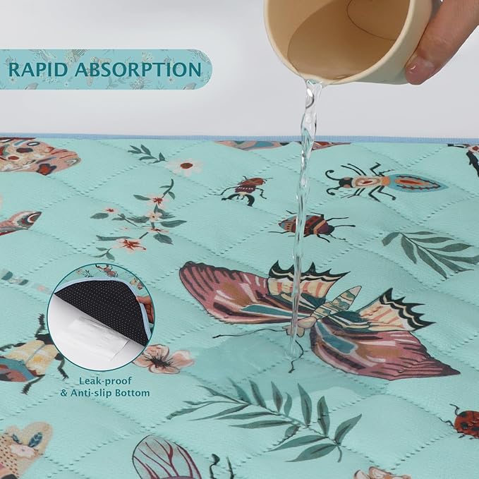 IEUUMLER Washable Pee Pads for Dogs, 2 Pack Insect Pattern Reusable Waterproof Puppy Potty Pads, Non-Slip Absorbent Pet Training Pads for Playpen Crate Bed EU014