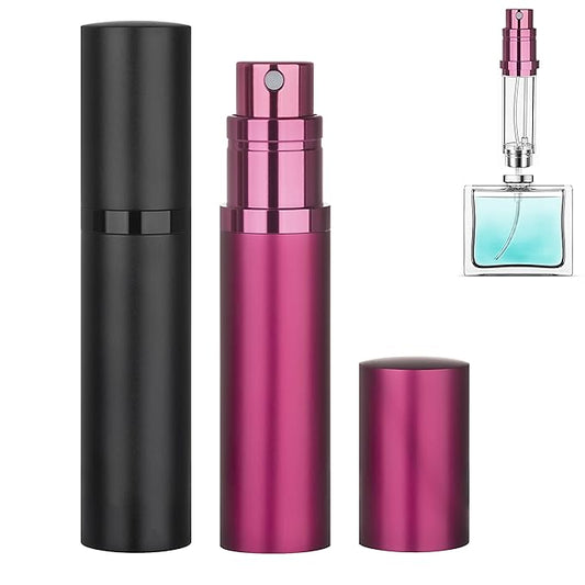 Refillable Perfume Atomizer Travel Bottle 2-Pack 5ml Leakproof Luxury Travel Perfume Refillable Bottle, Portable Fragrance Atomiser (Black & Rose Red)