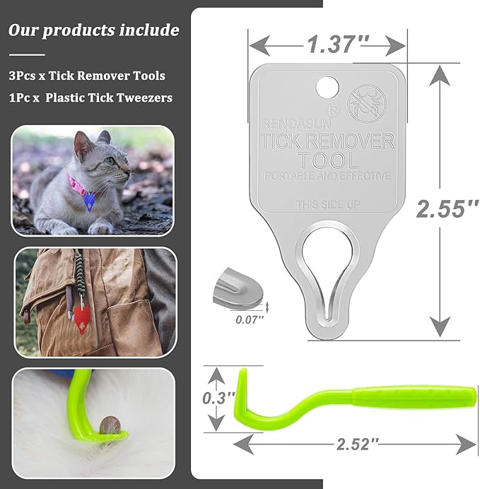 Tick Remover Tool Portable with Tick Removal Tweezers Suitable for Pet and Humans, Safe and Reliable, Quick Highly Effective, Pain-Free, Essential Tick Remover Key Tools for Outdoor Activities-3 Pack