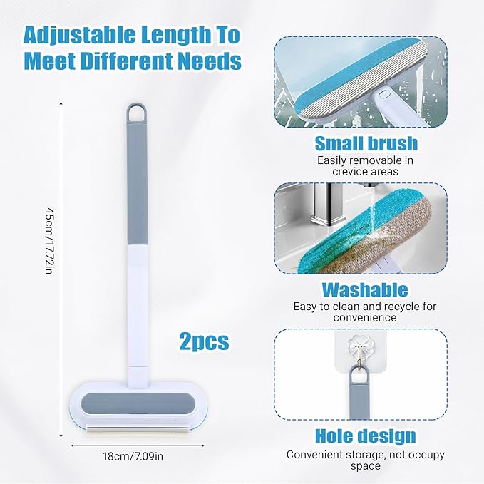 2 Pcs Pet Hair Remover, 4 in1 Long Handle Lint Brush for Dog and Cat Hair, Durable & Reusable, Double Sided, Gentle on Couches, Carpets, Clothes, Bedding