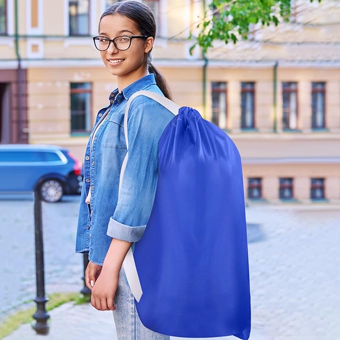 10 Pcs Nylon Extra Large Laundry Bag with Strap Travel Laundry Bags with Drawstring Closure Portable Cloth Bag for College Dorm Apartment Dwellers(Dark Color,27 x 13 Inch)