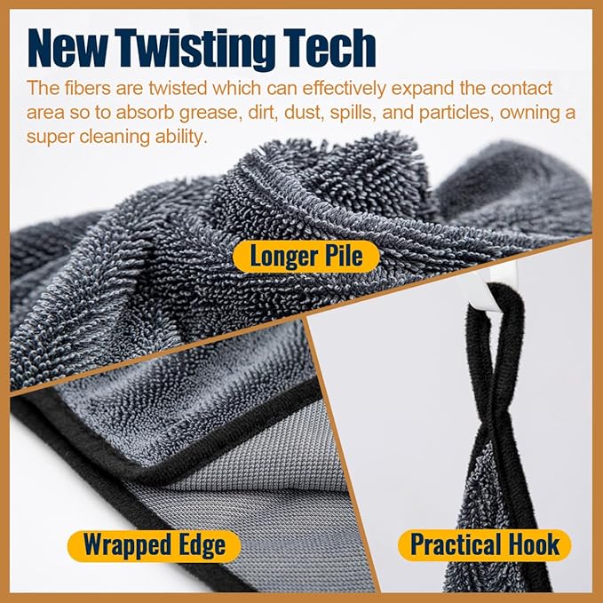 Airlab Microfiber Towels for Cars Wash Drying Extra Large Super Absorbent Cleaning Cloth Auto Detailing Ultra Soft, Lint-Free, Streak-Free, 35 x 24 Inch, Pack of 1, Grey-Black, 600 GSM