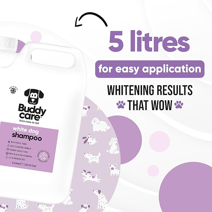 White Dog Shampoo by Buddycare | Brightening and Whitening Shampoo for Dogs | Deep Cleansing, Fresh Scented | with Aloe Vera and Pro Vitamin B5 (169.07oz)