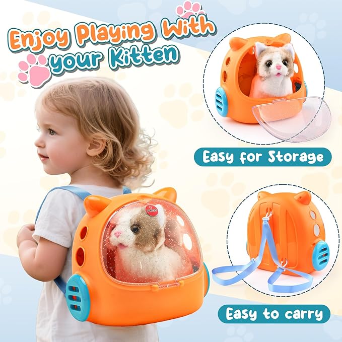 17PCS Cat Doctor Kit for Toddlers 3-5, Veterinarian Playset for Kids with Interactive Walk Meow Cat & Backpack Carrier & Nest & Medical Tool, Pet Vet Kit Pretend Play Toy Gift for Boy Girl 3-6