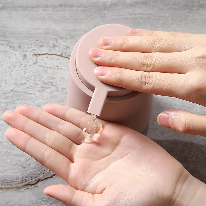 Matte Pink Liquid Hand Soap Dispenser Plastic 11 oz - Modern Minimalist Style for Bathroom & Kitchen Countertop Refillable