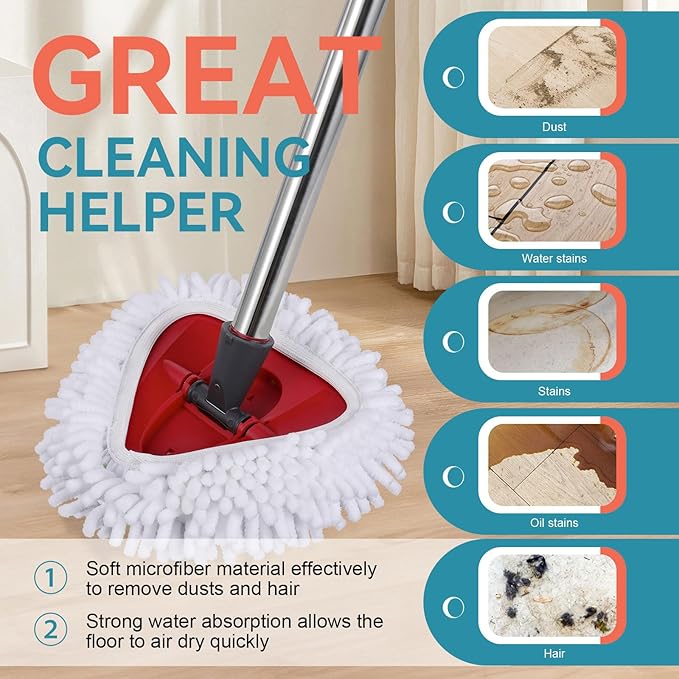 2 Pack Spin Mop Heads Replacements for Ocedar Easywring 1 Tank System Mop Replace Head Attachments, Microfiber Chenille Mop Pad Spin Mop Refill for O Cedar Mop Head