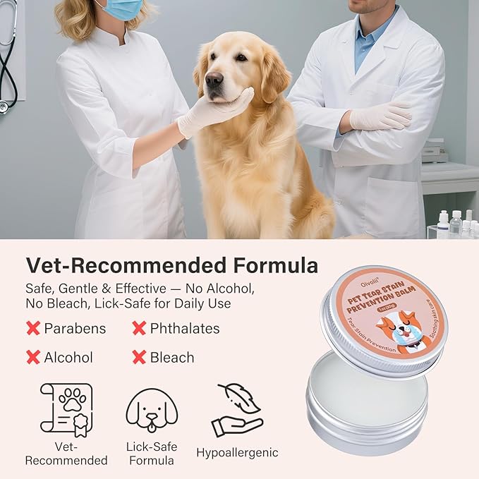 Tear Stain Remover Balm for Dogs & Cats with Pro Powder Brush – Natural Safe Gently Removes Eye Gunk & Stains – Great for White Dogs, Daily Eye Cleaning – Works Better with Pet Eye Wipes,1 oz