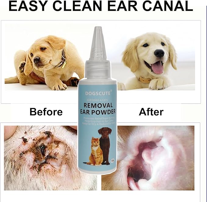 Dog Ear Cleaner, 2 Pack Dog Ear Powder for Hair Removal, Dog Ear Infection Treatment with Pet Ear/Nose Hair Puller Grooming Hemostat, Remove Ear Wax&Odor