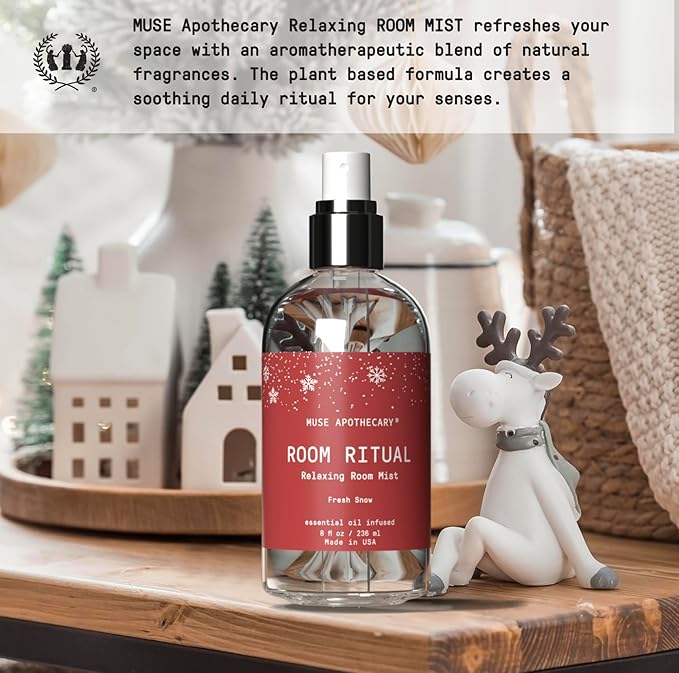 Muse Apothecary Room Ritual - Room Spray, Aromatic and Relaxing Room Mist, Air Freshener Spray, Infused with Natural Aromatherapy Essential Oils - 8 oz, Fresh Snow