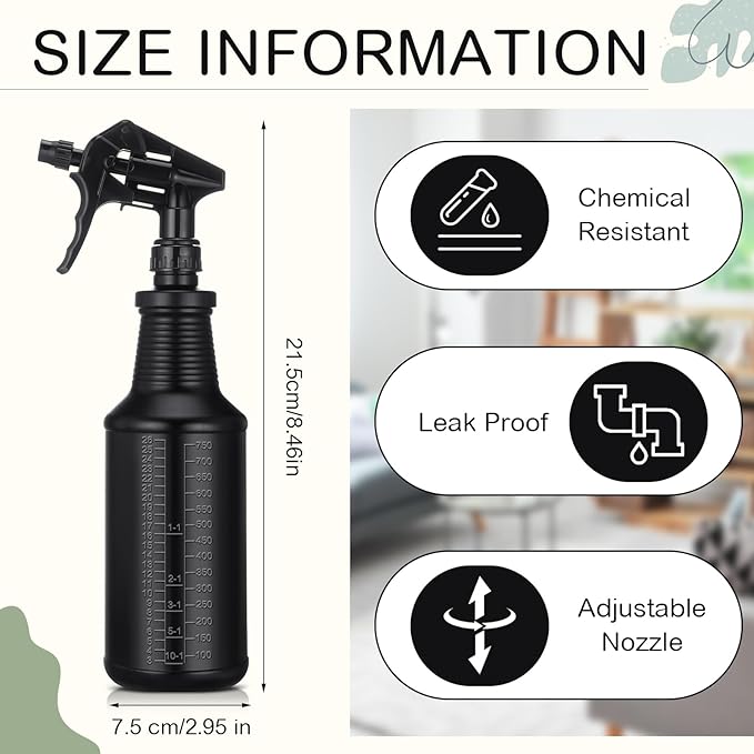 Honeydak 3 Pack Plastic Spray Bottles Black 34 oz Heavy Duty Opaque Spray Bottles UV Light Blocking Refillable Reusable Leak-proof Sprayers for Cleaning Solution Kitchen Garden Home Plant