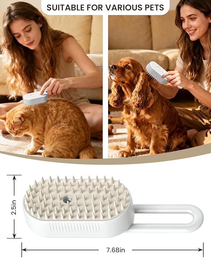 Cat Steam Brush for Shedding, Pet Steam Brush for Cats and Dog, 4 in 1 Rechargeable Cat Hair Brush, Spray Anti-Static, Massage, Cleaning, Shedding & Combing All In One, for Long & Short Haired Pets!
