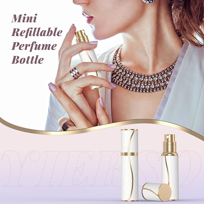 10ml Perfume Travel Refillable Atomizer,Genuine Leather Bottom Filling Perfumes Bottle,Mini Fragrances Dispenser,Portable Cologne Sprayer Pocket Size for Plane Trip Gift 0.34oz (White)