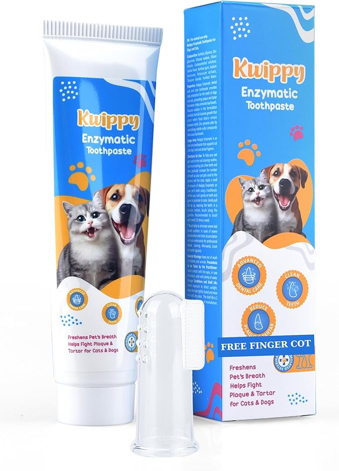 Dog Teeth Cleaning Toothpaste & Tooth Brushing Kit – Eliminate Plaque, Tartar & Bad Breath Mint Dog & Cat Breath Freshener Gel – Enzymatic Toothpaste + Finger Brush + Spray – Safe & Edible