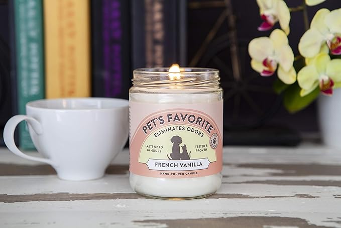 Pet's Favorite French Vanilla Candle for Pet Odor, Clean, Plant Based Air Freshener with a 70 Hour Burn Time Scented Pet Candle for Home