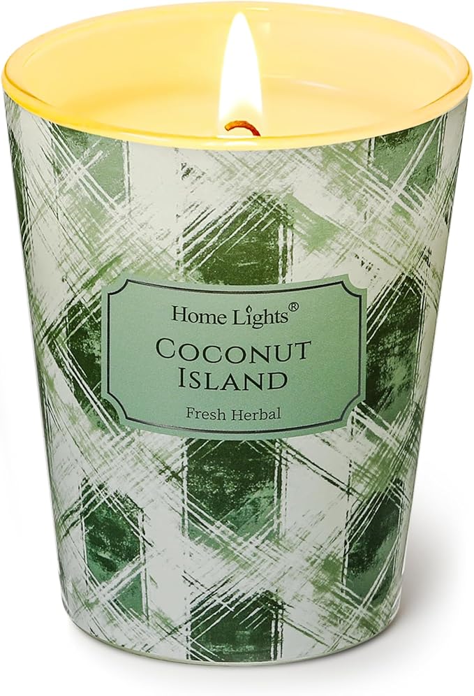 HomeLights 1-Wick Candles for Home Scented - 6.7oz Soy Wax Blend Candle Long-Lasting Fragrance, Scandinavian Minimalist Design Home Decor and Housewarming Gifts, Coconut Island
