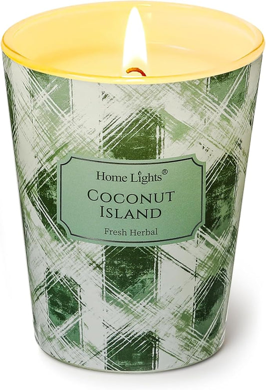 HomeLights 1-Wick Candles for Home Scented - 6.7oz Soy Wax Blend Candle Long-Lasting Fragrance, Scandinavian Minimalist Design Home Decor and Housewarming Gifts, Coconut Island