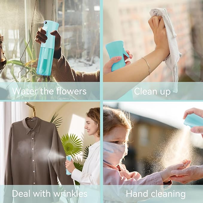 Continuous Mist Spray Bottle for Hair, Face & Plants (6.8oz/200ml) - Ultra Fine Travel-Size Water Mister for Salons, Cleaning, Pets & Skincare Leakproof Design