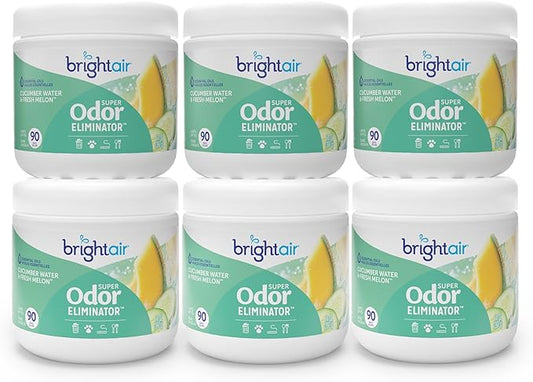 Bright Air 14 oz. Super Odor Eliminator, For Medium-Size Spaces, Cucumber Water & Fresh Melon Scent, Case of 6, Odor Eliminator & Air Freshener, Natural Essential Oils, Lasts Up to 90 Days Each