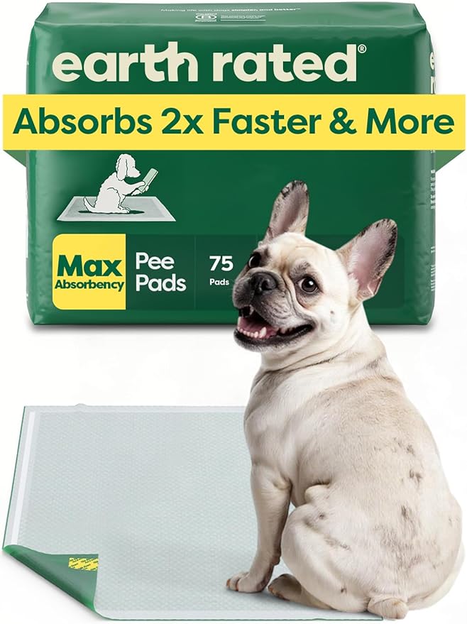 Earth Rated Max Absorbency Puppy Pee Pads for Dogs Absorbs 2X Faster & 2X More, Leak-Proof, Odor Control Potty Training, Unscented, Large, 22” x 23”, 75 Count