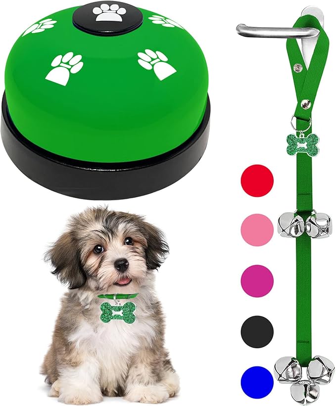2 Pack Dog Door Bells, Dog Doorbell to go Outside Puppy Train Bell for Dogs to Ring to go Potty, Puppy Toilet Training Bell Jingle Bells for Door Knob (Green)