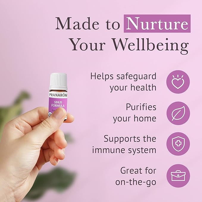 Pranarom - Sinus Formula Essential Oil Blend (5ml) - Olive Oil, Eucalypts, Peppermint, Rosemary, Frankincense, & Thyme - 100% Pure Essential Oil for Topical Use | USDA and ECOCERT Certified Organic