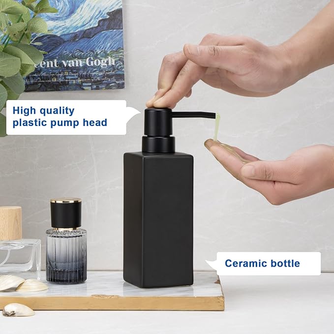 Ceramic White Soap Dispenser with Rust-Proof Plastic Pump for Bathroom10oz Liquid Hand Soap Dispenser for Kitchen