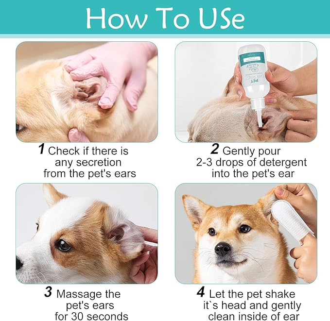 2Pack Advanced Dog Ear Cleaner, Dog Ear Cleaning Solution-Pet Ear Rinse Gently & Efficiently Dog Ear Wash-Cat & Dog Ear Clean-with 20 Cotton Swabs & 20 Finger Covers