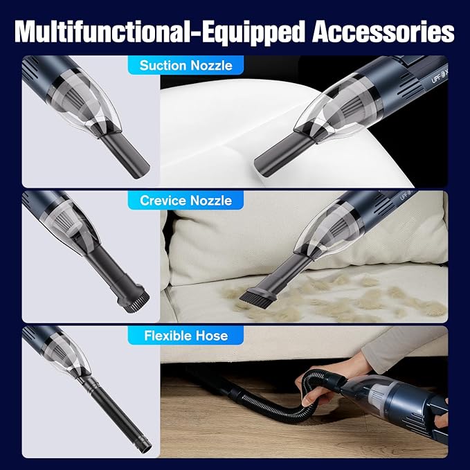 2025 Upgrade Mini Vacuum Cleaner-Hand Vacuum Cordless Rechargeable Car Vacuum Cleaner Powerful Suction Portable Vacuum for Car Home Office Pet (Blue)