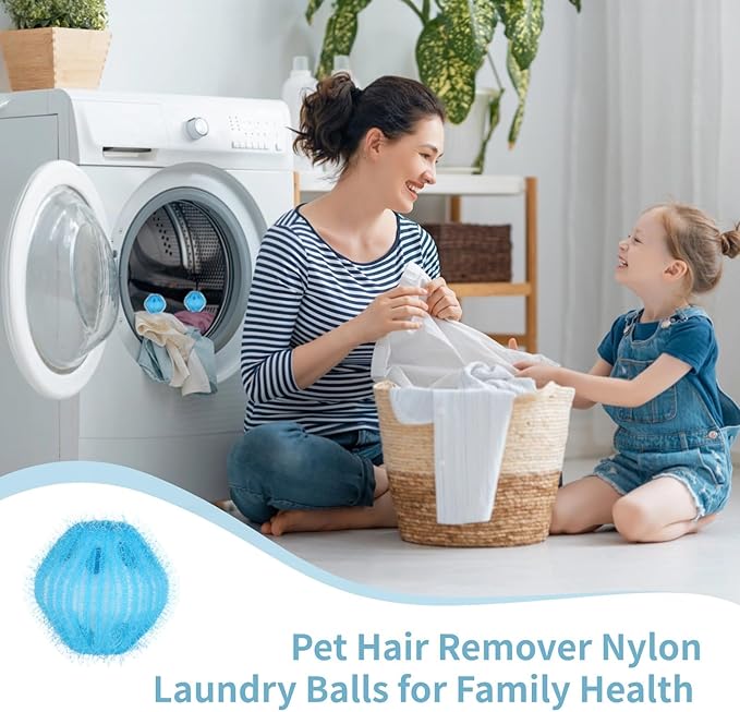 20-Pack Nylon Pet Hair Remover Balls for Laundry, Sky Blue Zappers, 1.6 Inches, Non-Tangle Design for Hair & Dirt Removal