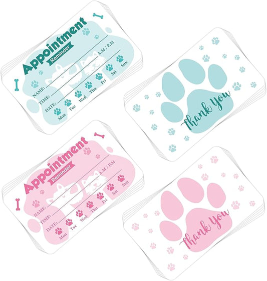 240Pcs Pet Grooming Appointment Reminder Cards Paw Prints Client Business Card for Vet Office Dog Spa Boarding Training Cats Care 3.54 x 2inch 2 Colors