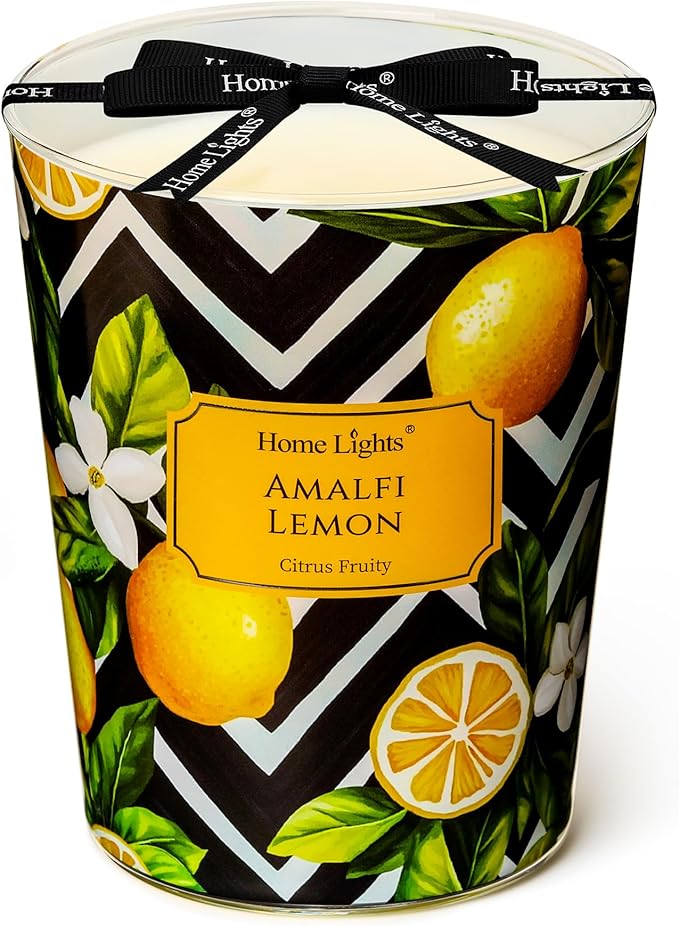 HomeLights Large jar Candle | 3-Wick Long-Lasting Scented Candles, 34oz Natural Soy Wax Candle for Home Scented, Eclectic Mixed Styles Gifts for Women & Men, Amalfi Lemon