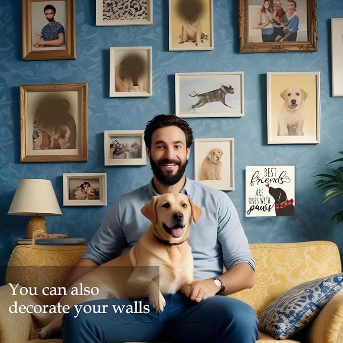 Best Friends Are Ones With Paws Dog Wood Box Sign Decor, Dog Lovers Gifts, Cute Dog Decorations for The Home Kitchen Bathroom Living Room Bedroom Shelf Tabletop Farmhouse Decor, 5 x 5 Inch