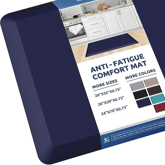 KitchenClouds Kitchen Mat Cushioned Anti Fatigue Rug 20"x32" Waterproof, Non Slip, Standing and Comfort Desk/Floor Mats for House Sink Office (Blue)